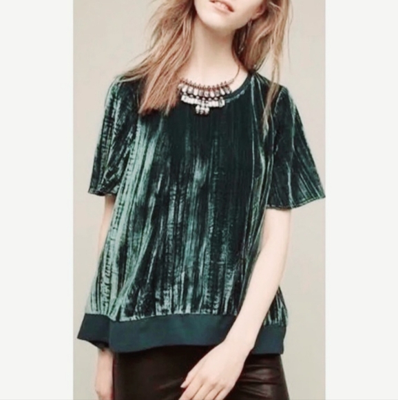 Anthropologie Tops - Anthropologie Maeve Short Sleeve Velvet Swing Top Blouse Size XS